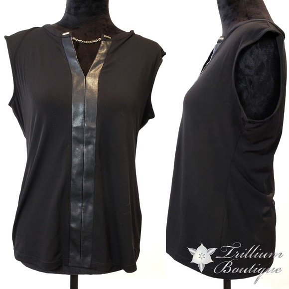 Calvin Klein Tops - Calvin Klein Faux Leather Strip Keyhole Blouse